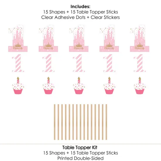 Big Dot of Happiness 1st Birthday Little Princess Crown - Pink and Gold Princess First Birthday Party Centerpiece Sticks - Table Toppers - Set of 15 {7}