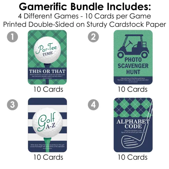Big Dot of Happiness Par-Tee Time - Golf - 4 Birthday or Retirement Party Games - 10 Cards Each - Gamerific Bundle {4}