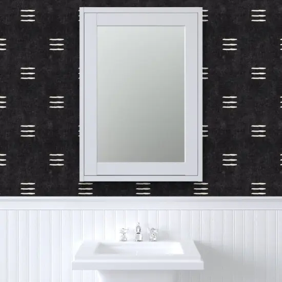 Pre-Pasted Wallpaper 2FT Wide Mudcloth Black White Dark Modern Boho Trendy Tribal Stripes Farmhouse Bohemian Custom Pre-pasted Wallpaper by Spoonflower {6}