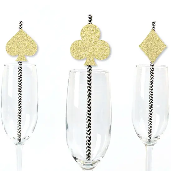 Big Dot of Happiness Gold Glitter Card Suits Party Straws - No-Mess Real Glitter Cut-Outs & Decorative Las Vegas Casino Party Paper Straws - Set of 24 {1}