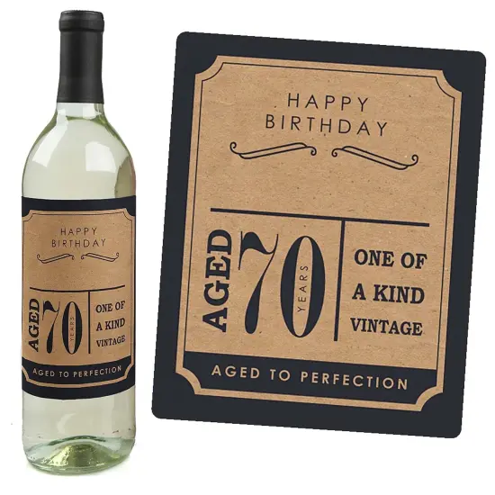 Big Dot of Happiness 70th Milestone Birthday - Birthday Gift For Men - Wine Bottle Label Stickers - Set of 4 {3}