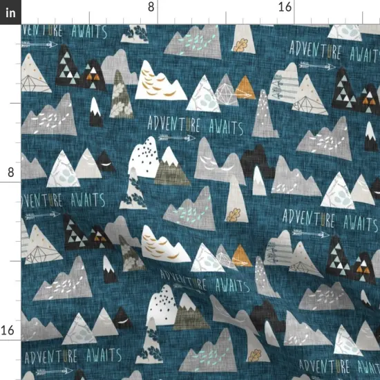 Various Fabrics by the Yard or Fat Quarter Adventure Awaits Regular Boy Mountain Teal Dark Blue Wilderness Custom Printed Fabric by Spoonflower {2}