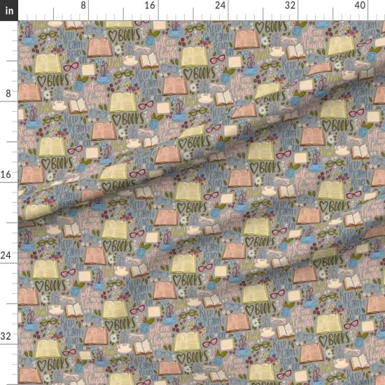 Various Fabrics by the Yard or Fat Quarter Chapter Book Lover Grey Reading Books Hygge Library Time Custom Printed Fabric by Spoonflower {1}