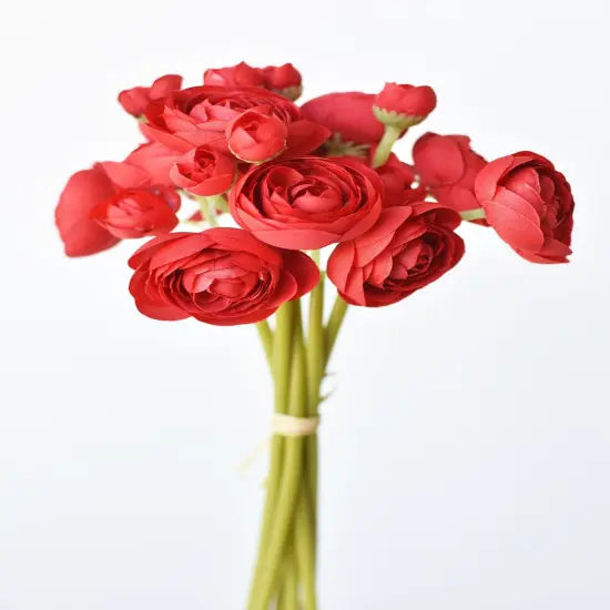 10.5" Faux Red Ranunculus Stem Bundle {3}