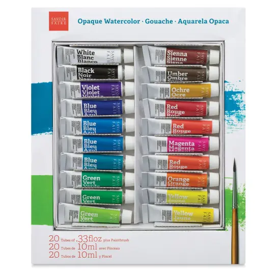 Savoir Faire Opaque Watercolor Gouache - Set of 20 Colors, 10 ml tubes {1}