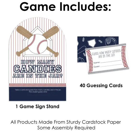 Big Dot of Happiness Batter Up - Baseball - How Many Candies Baby Shower or Birthday Party Game - 1 Stand and 40 Cards - Candy Guessing Game {4}