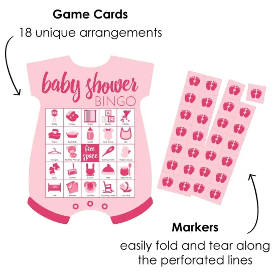 Big Dot of Happiness Baby Girl - Picture Bingo Cards and Markers - Pink Baby Shower Shaped Bingo Game - Set of 18 {3}