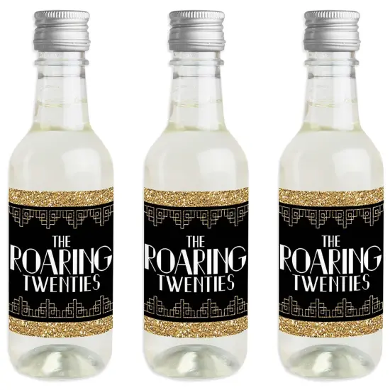Big Dot of Happiness Roaring 20's - Mini Wine and Champagne Bottle Label Stickers - 1920s Art Deco Jazz Party Favor Gift for Women and Men - Set of 16 {1}