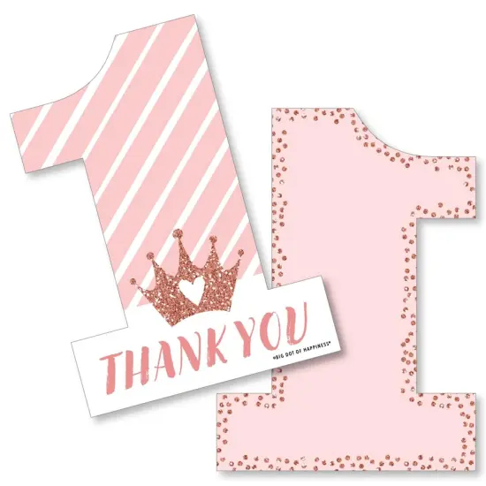 Big Dot of Happiness 1st Birthday Little Miss Onederful - Shaped Thank You Cards - Girl First Birthday Party Note Cards with Envelopes - Set of 12 {1}