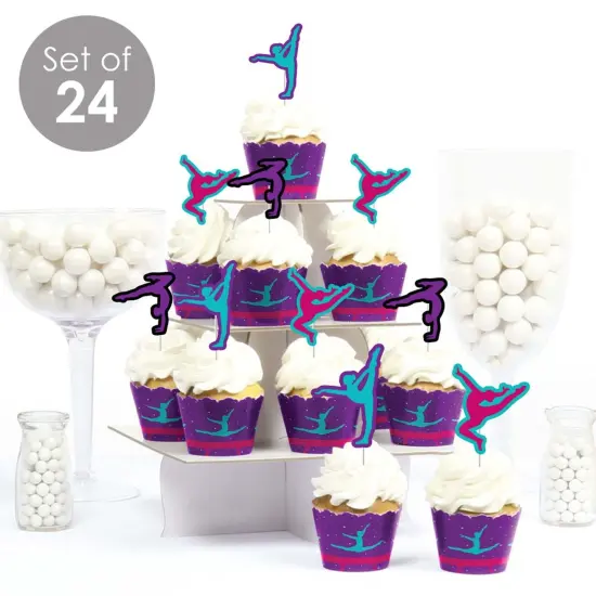 Big Dot of Happiness Tumble, Flip and Twirl - Gymnastics - Cupcake Decor - Birthday or Gymnast Party Cupcake Wrappers and Treat Picks Kit - Set of 24 {3}
