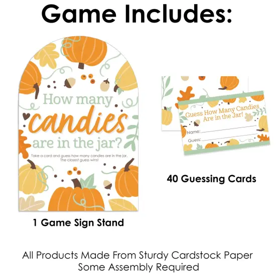 Big Dot of Happiness Little Pumpkin - How Many Candies Fall Birthday Party or Baby Shower Game - 1 Stand and 40 Cards - Candy Guessing Game {4}