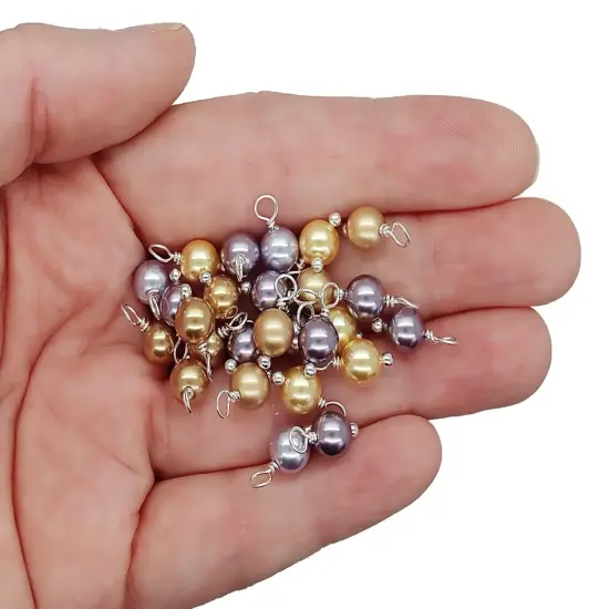 Crystal Pearls Dangles Mix, 20pc Gold and Purple Charms, Glass Bead Drops, Adorabilities {2}