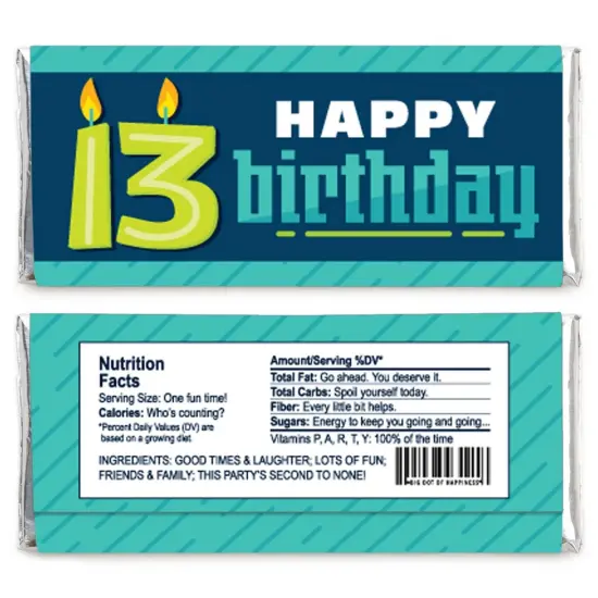 Big Dot of Happiness Boy 13th Birthday - Candy Bar Wrapper Official Teenager Birthday Party Favors - Set of 24 {3}