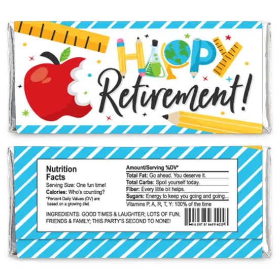 Big Dot of Happiness Teacher Retirement - Candy Bar Wrapper Happy Retirement Party Favors - Set of 24 {3}