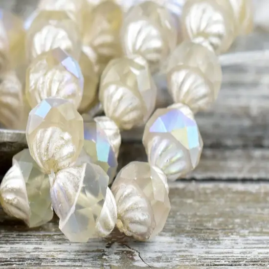 *15* 11x10mm Antique Silver AB Washed Crystal Faceted Turbine Beads {2}