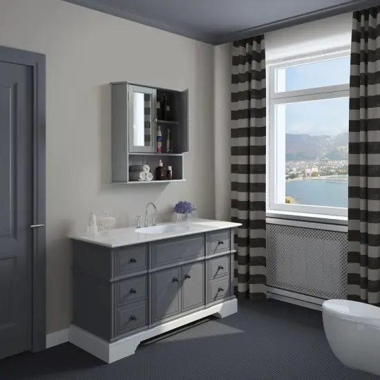 Mirror Wall Mounted Cabinet For the Bathroom and Vanity with Adjustable Shelves Gray {3}