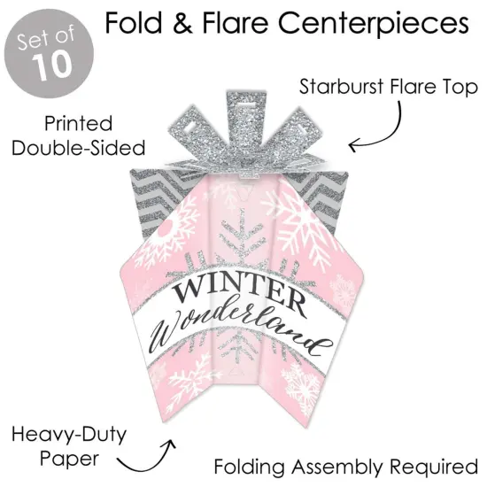 Big Dot of Happiness Pink Winter Wonderland - Table Decor - Holiday Snowflake Birthday Party and Baby Shower Fold and Flare Centerpieces - 10 Count {4}