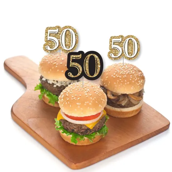 Big Dot of Happiness Adult 50th Birthday - Gold - Dessert Cupcake Toppers - Birthday Party Clear Treat Picks - Set of 24 {4}