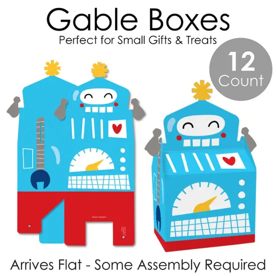 Big Dot of Happiness Gear Up Robots - Treat Box Party Favors - Birthday Party or Baby Shower Goodie Gable Boxes - Set of 12 {7}