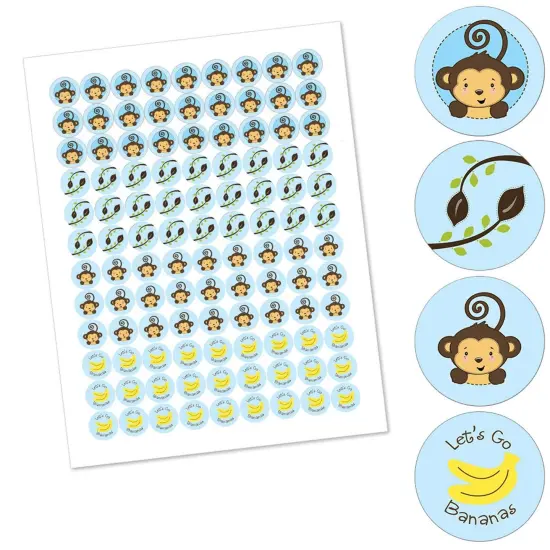 Big Dot of Happiness Blue Monkey Boy - Baby Shower or Birthday Party Round Candy Sticker Favors - Labels Fits Chocolate Candy (1 sheet of 108) {3}