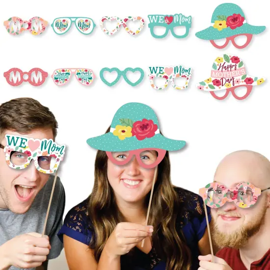Big Dot of Happiness Colorful Floral Happy Mother's Day Glasses - Paper Card Stock We Love Mom Party Photo Booth Props Kit - 10 Count {6}