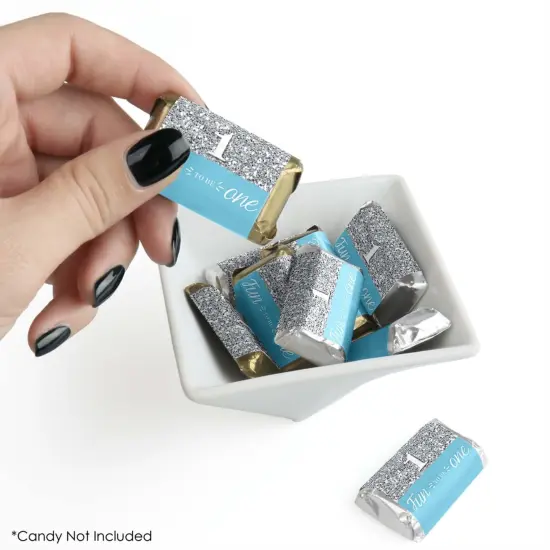 Big Dot of Happiness 1st Birthday Boy - Fun to be One - Mini Candy Bar Wrapper Stickers - First Birthday Party Small Favors - 40 Count {3}