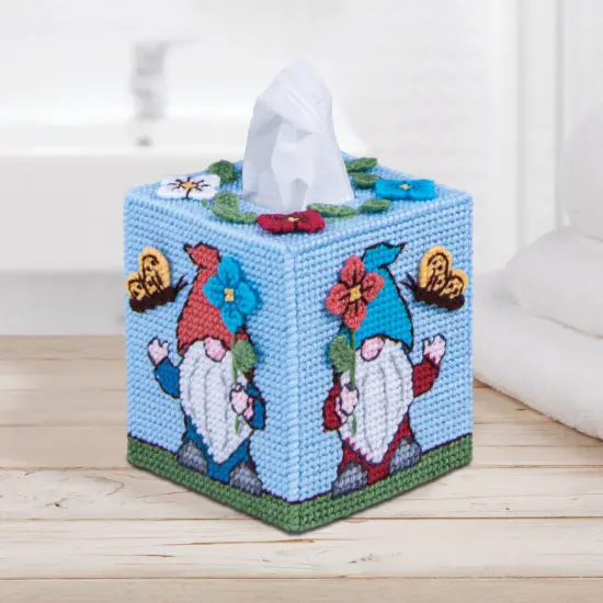 Mary Maxim Plastic Canvas Tissue Box Kit 5"-Spring Gnomes {1}