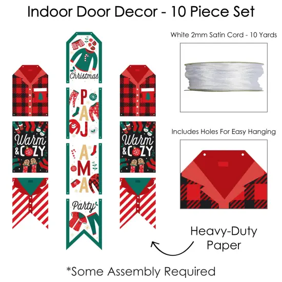 Big Dot of Happiness Christmas Pajamas - Hanging Vertical Paper Door Banners - Holiday Plaid PJ Party Wall Decoration Kit - Indoor Door Decor {6}