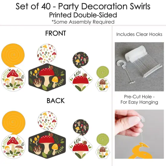 Big Dot of Happiness Wild Mushrooms - Red Toadstool Party Hanging Decor - Party Decoration Swirls - Set of 40 {7}