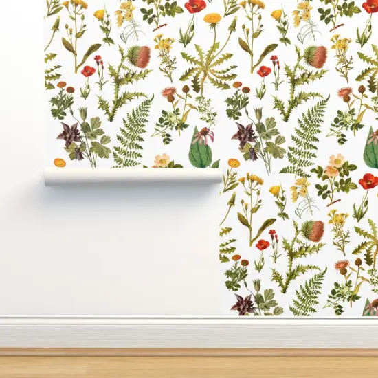 Pre-Pasted Wallpaper 2FT Wide Vintage Botanical Wildflowers Small Florals Botanicals Woodland Flowers Spring Nature Art Illustration Custom Pre-pasted Wallpaper by Spoonflower {2}