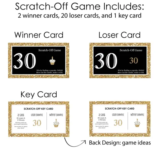 Big Dot of Happiness Adult 30th Birthday - Gold - Birthday Party Game Scratch Off Cards - 22 Count {6}