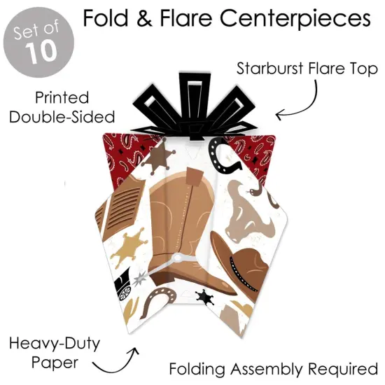Big Dot of Happiness Western Hoedown - Table Decorations - Wild West Cowboy Party Fold and Flare Centerpieces - 10 Count {4}