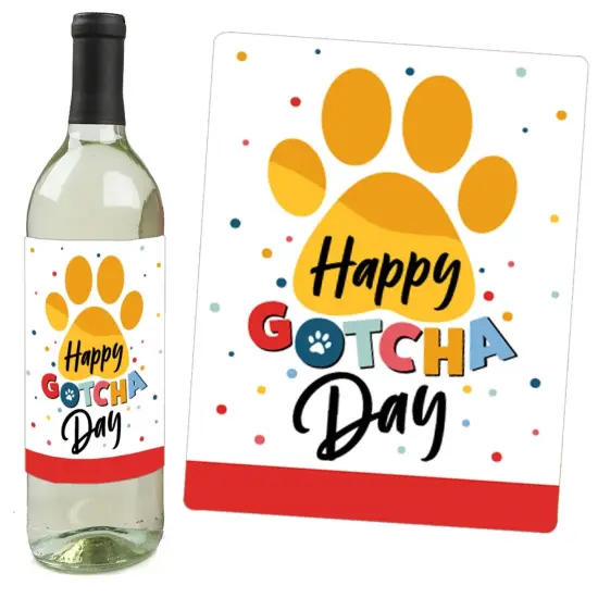 Big Dot of Happiness Happy Gotcha Day - Dog and Cat Pet Adoption Party Decorations for Women and Men - Wine Bottle Label Stickers - Set of 4 {3}