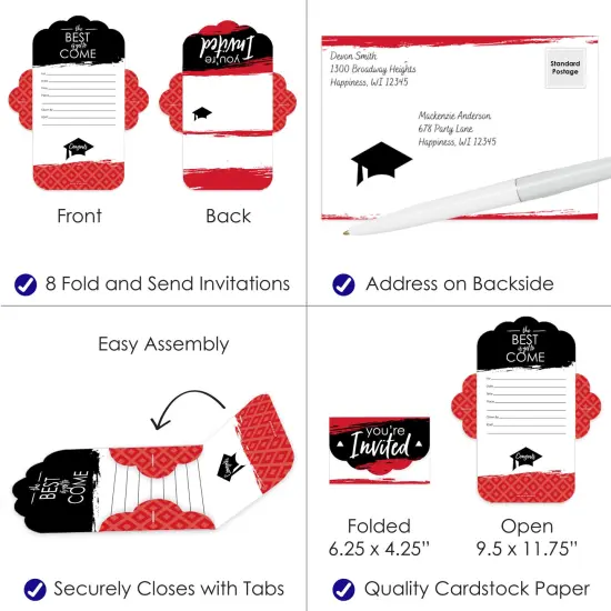 Big Dot of Happiness Red Grad - Best is Yet to Come - Fill-In Cards - Red Graduation Party Fold and Send Invitations - Set of 8 {4}