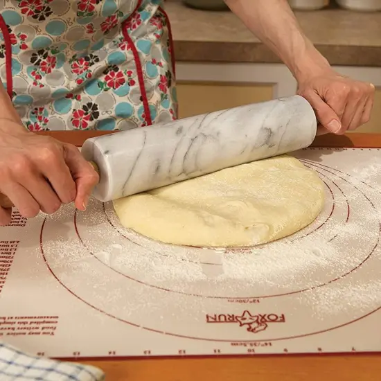 Marble Rolling Pin with Wood Stand Non Porous Non Stick Gray and White {4}