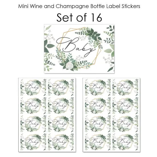 Big Dot of Happiness Boho Botanical Baby - Mini Wine and Champagne Bottle Label Stickers - Greenery Baby Shower Favor Gift for Women and Men 16 Ct {7}
