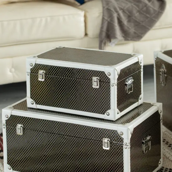 Faux Leather Storage Trunk Set of 3 {6}