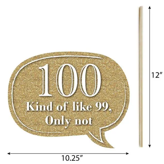Big Dot of Happiness Funny Adult 100th Birthday - Gold - Birthday Party Photo Booth Props Kit - 10 Piece {6}