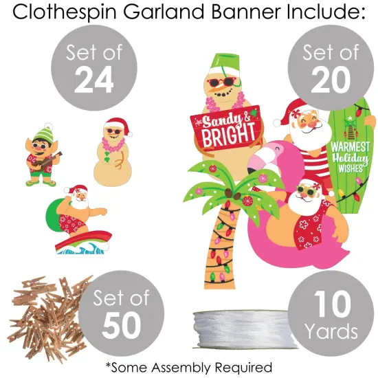 Big Dot of Happiness Tropical Christmas - Beach Santa Holiday Party DIY Decorations - Clothespin Garland Banner - 44 Pc {6}
