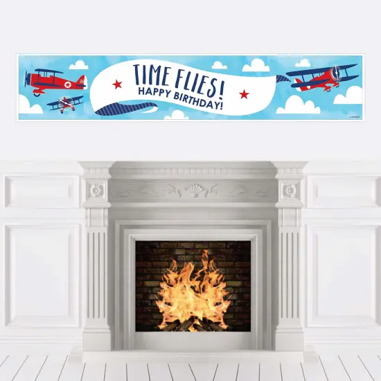 Big Dot of Happiness Taking Flight - Airplane - Vintage Plane Happy Birthday Decorations Party Banner {1}