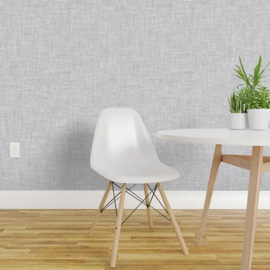 Pre-Pasted Wallpaper 2FT Wide Cloud Gray Faux Woven Texture Look Light Grey Custom Pre-pasted Wallpaper by Spoonflower {1}