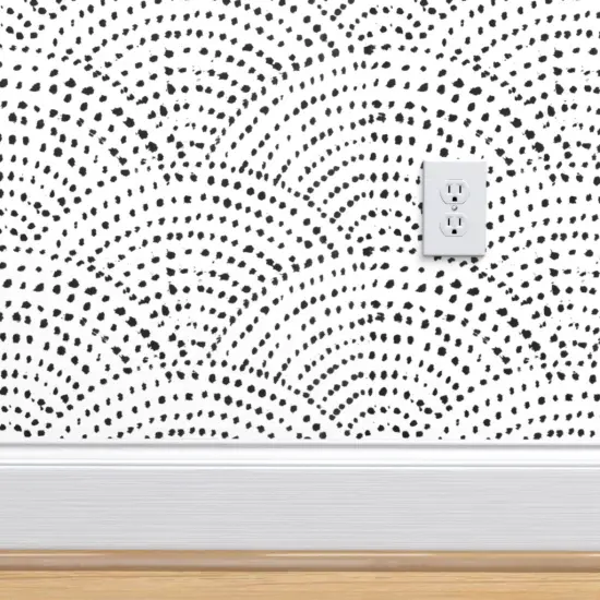 Peel & Stick Wallpaper 2FT Wide Large Ink Dots Scales Monochrome Black White Waves Pattern Geometric Wave Custom Removable Wallpaper by Spoonflower {4}