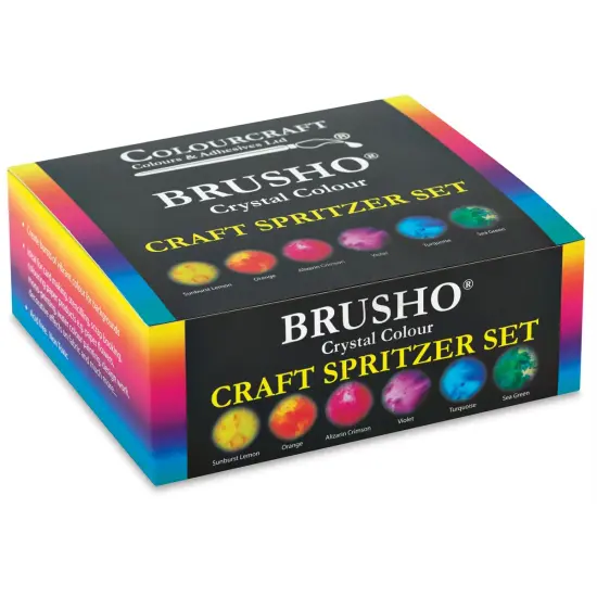 Brusho Crystal Colours - Set of 6, Assorted Colors with Craft Spritzer {1}