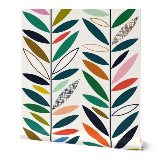 Peel & Stick Wallpaper 2FT Wide Climbing Vines Palm Springs Greenery Mid Century Custom Removable Wallpaper by Spoonflower {7}