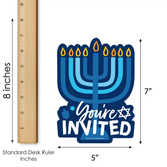 Big Dot of Happiness Hanukkah Menorah - Shaped Fill-In Invitations - Chanukah Holiday Party Invitation Cards with Envelopes - Set of 12 {7}