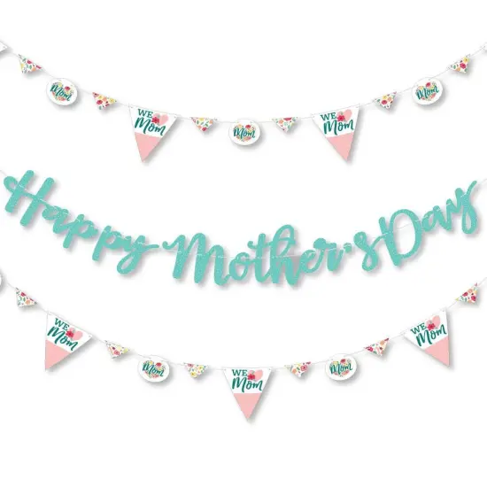 Big Dot of Happiness Colorful Floral Happy Mother's Day - We Love Mom Party Letter Banner Decor - 36 Banner Cutouts & Happy Mothers Day Banner Letters {1}