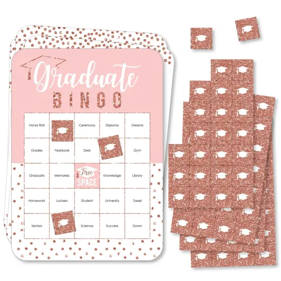 Big Dot of Happiness Rose Gold Grad - Bingo Cards and Markers - Graduation Party Shaped Bingo Game - Set of 18 {1}