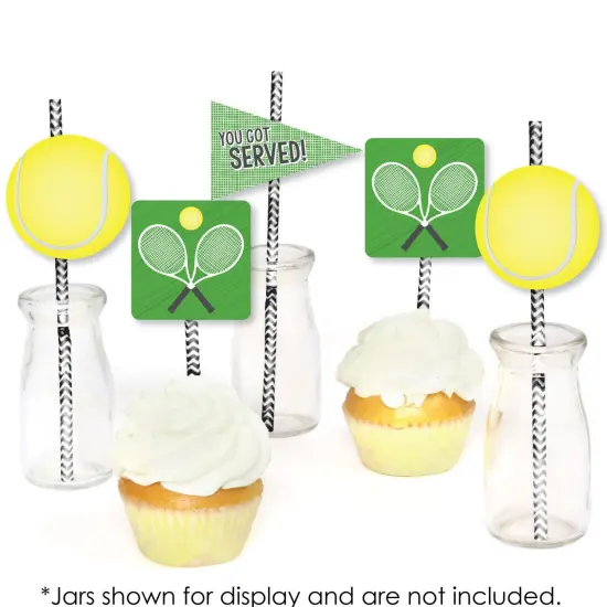 Big Dot of Happiness You Got Served - Tennis - Paper Straw Decor - Baby Shower or Tennis Ball Birthday Party Striped Decorative Straws - Set of 24 {6}