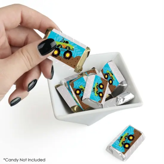 Big Dot of Happiness Smash and Crash - Monster Truck - Mini Candy Bar Wrapper Stickers - Boy Birthday Party Small Favors - 40 Count {3}