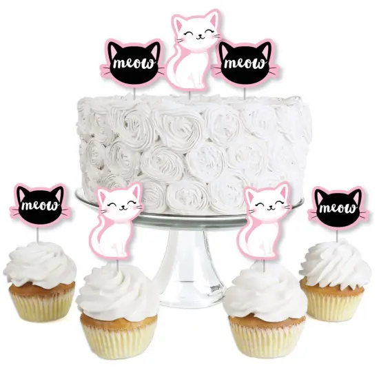 Big Dot of Happiness Purr-fect Kitty Cat - Dessert Cupcake Toppers - Kitten Meow Baby Shower or Birthday Party Clear Treat Picks - Set of 24 {1}